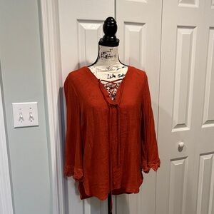 Unique Spectrum Lace-Up Terracotta Blouse